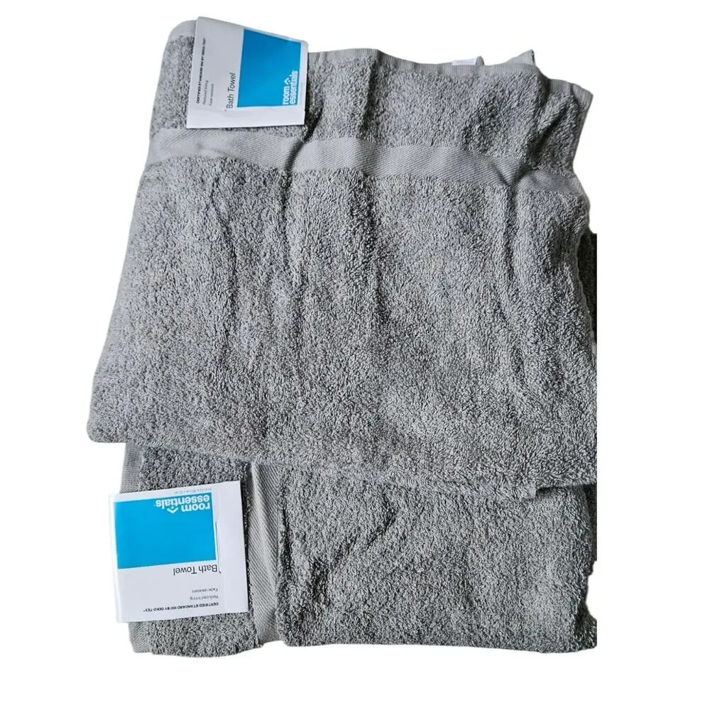 Room Essentials Bath Towels Set of 2 Gray Taupe OEKO-TEX Fade Resistant NWT